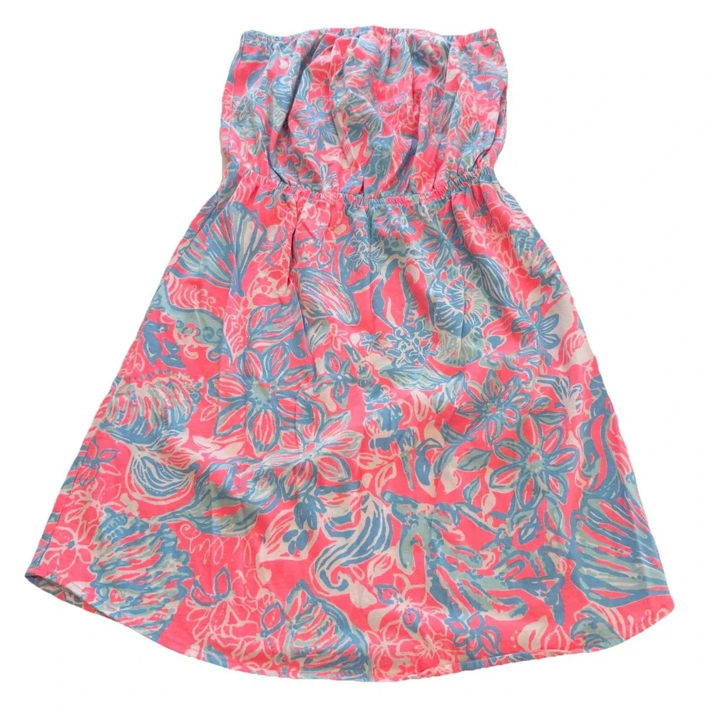 Lilly Pulitzer Windsor Summer Siren Pink Sun Ray Seashell Strapless Dress SMALL - Picture 2 of 8